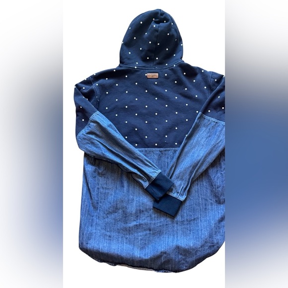 FLY SUPPLY Polka Dot and Denim Button-Up Shirt unique hybrid style - Picture 10 of 11